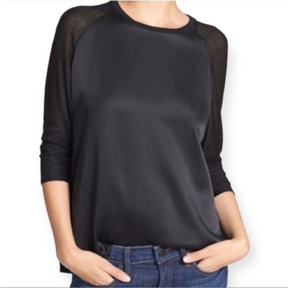 Vince. Womens Black Silk‎ Raglan Sleeve Crew Neck Pullover Blouse Size XS